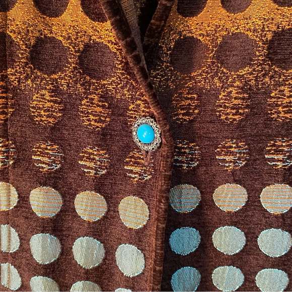 Khangura Art To Wear Circles Vintage Jacket Women's Size M One Button Brown Blue - Picture 7 of 11